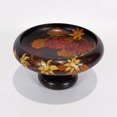 Pokerwork Nut/Fruit Bowl with Waratah and Flannel Flowers