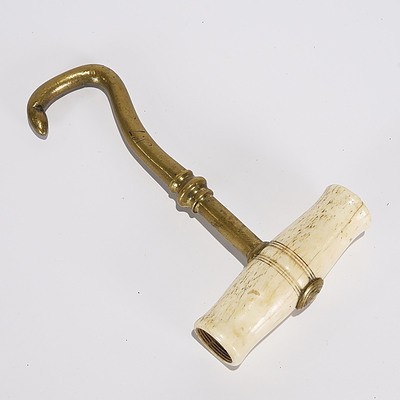 Georgian Brass Boot Hook with Bone Handle. Imprinted 'No 7 Chester'