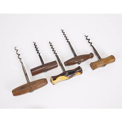 Five Wooden-Handled Corkscrews