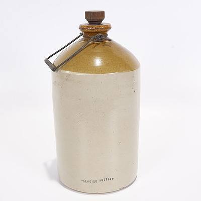Abbott's Old English Ginger Beer Stoneware Phoenix Gallon Demijohn, Two Tone with Stopper and Bendigo Pottery Mark to Reverse
