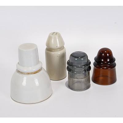 Four Telephone Pole Insulators, Two Glass and Two Porcelain