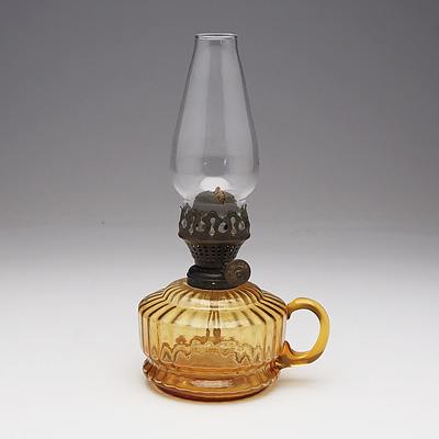 Amber Ribbed Glass Finger Oil Lamp