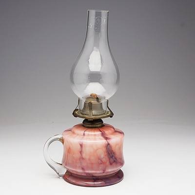 Pink Marbled Glass Finger Oil Lamp