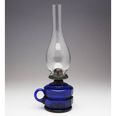 Bristol Blue Faceted Glass Finger Oil Lamp