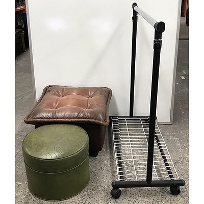 Hanging Rack and Two Ottomans