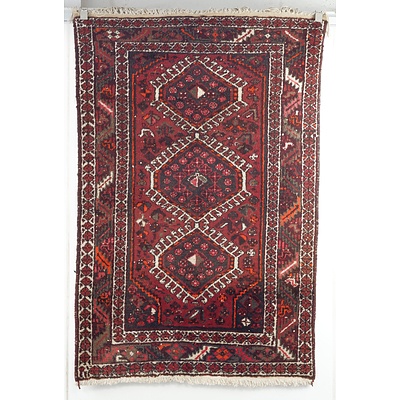  Persian Hand Knotted Wool Pile Shiraz Rug with Triple Geometric Medallion