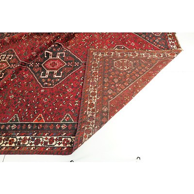 Large Vintage Persian Shiraz Hand Knotted Wool Pile Carpet