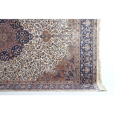 Impressive Large Vintage Persian Nain Finely Hand Knotted Wool Pile Carpet with Ivory Ground