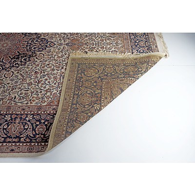 Impressive Large Vintage Persian Nain Finely Hand Knotted Wool Pile Carpet with Ivory Ground