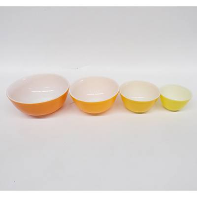 Four Coloured Stacking Pyrex Ovenware Glass Bowls