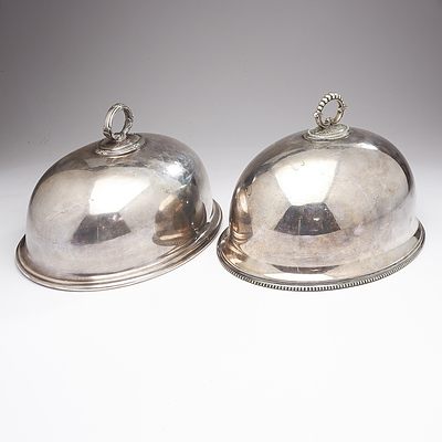 Two Antique Silver Plate Meat Domes, Including Mappin and Webb