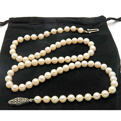 Vintage Akoya Pearl Necklace With Marcasite Clasp