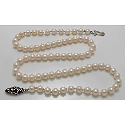 Vintage Akoya Pearl Necklace With Marcasite Clasp