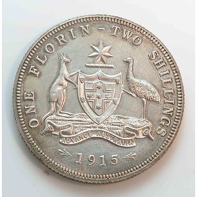 Australia: Sterling Silver Florin 1915 Very Rare!