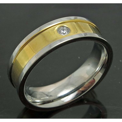 Stainless Steel Ring - 18ct Gold Plated Centre
