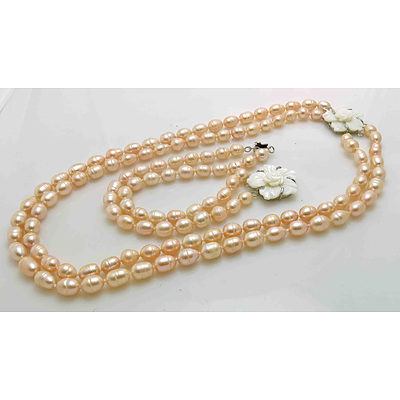 Pearl Necklace & Bracelet Set-Pink