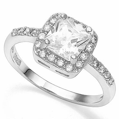 Sterling Silver Cz Ring - Cushion Cut With Halo