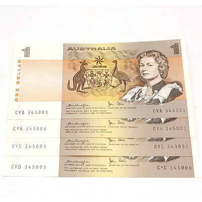 Four Australian Knight/ Stone $1 Notes, CYA 345000, CYB 345000, CYC 345000, CYD 345000