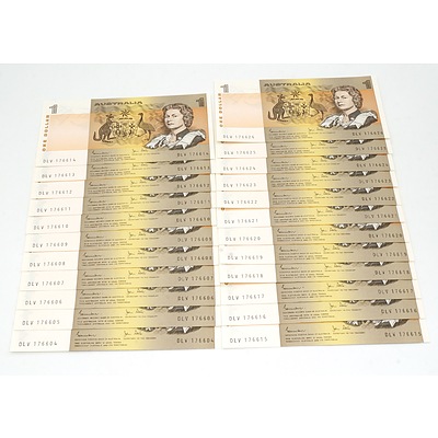 Twenty Three Consecutively Numbered Australian Johnston/ Stone $1 Notes, DLV 176604 - DLV 176626