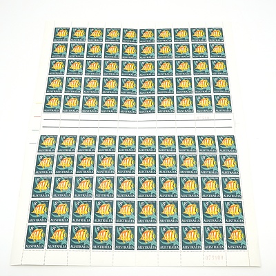 Sheet of 100 Australian 8c Stamps, Coral Fish