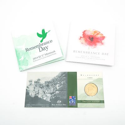 Remembrance Day 2014 Uncirculated $2 C Mintmark, Remembrance Day 2015 Uncirculated $2 C Mintmark, The Last Anzacs 1999 $1 M Mintmark