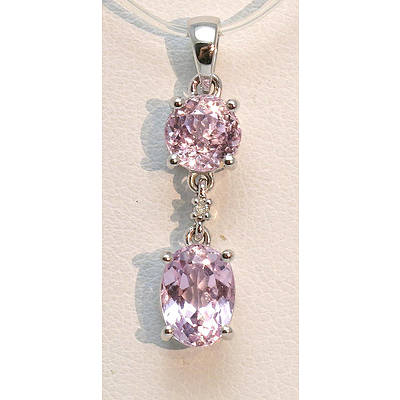 9ct White Gold Natural Pink Kunzite Pendant