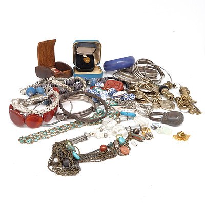 Interesting Assortment of Necklaces and Bracelets, Including Alpaca Snake Bracelets and Blackbean Box