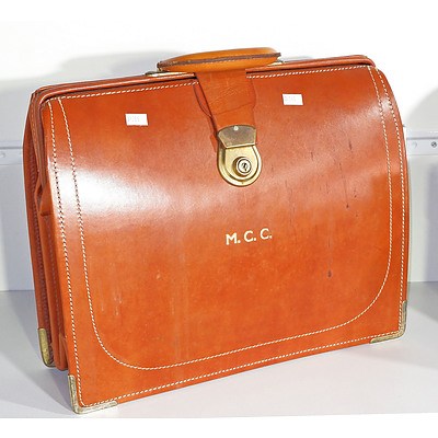 Vintage Leather Bag, With Gilt Embossed Initialled M.C.C.