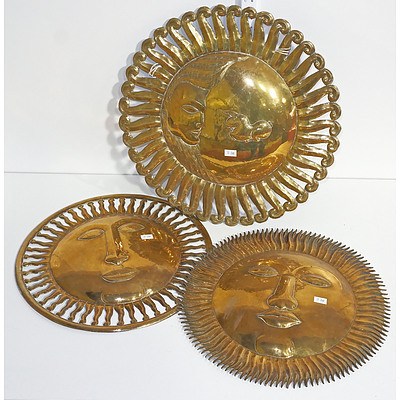 Three Indian Hand Wrought Brass Wall Plaques