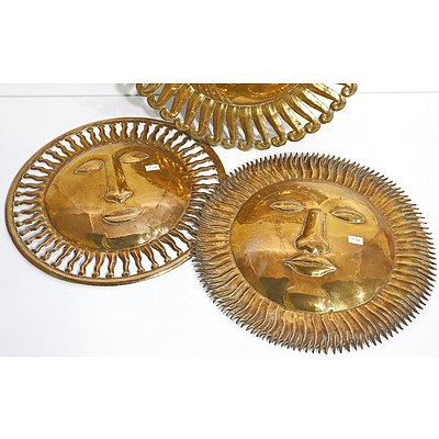 Three Indian Hand Wrought Brass Wall Plaques