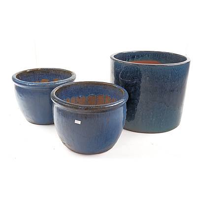 Three Flambe Glazed Garden Pots