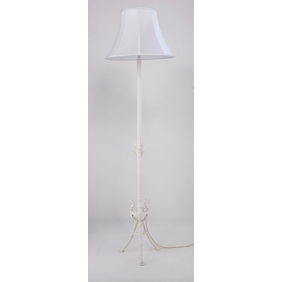 Victorian White Painted Cast Metal Floor Lamp with Gryffin Motif, Now Coverted to Electricity