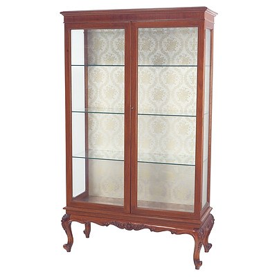 Finely Carved Maple Display Cabinet with Bevelled Glass Doors, Circa 1930s