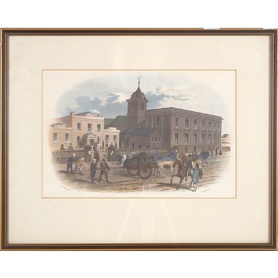Samuel Thomas Gill (1818-1880) Melbourne City Police Station & Town Hall, Colour Engraving