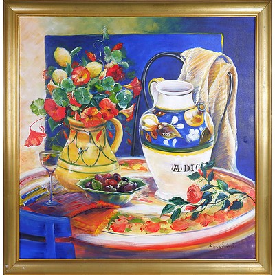Robyn Conley (Working 1984-89) Nasturtiums on Salad Days, Oil on Canvas