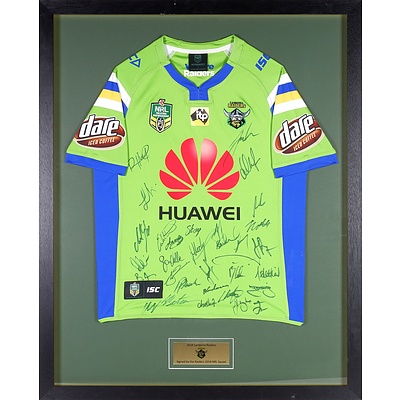 Framed Canberra Raiders NRL Team 2018 Jersey Signed by Captain Jarrod Croker, Coach Ricky Stuart, Josh Papalli & Team - Donated by ACTEWAGL