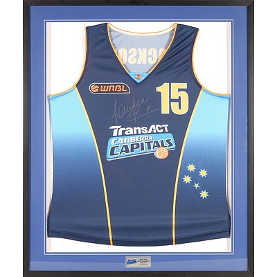 Framed Canberra Capitals 2009-2010 Jersey Personally Signed by #15 MVP Lauren Jackson - Donated by ACTEWAGL