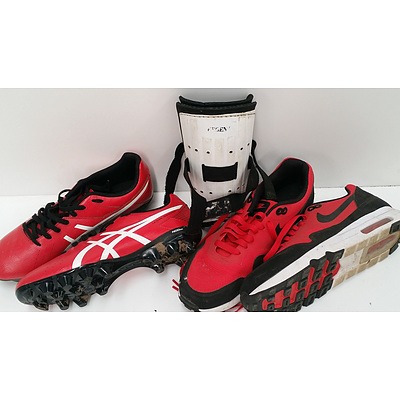 Asics Football Boots, Nike Shoes and a Pair of Shin Guards