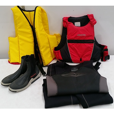 Ronstan Westsuit and Sailing Boots and Two Life Jackets