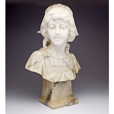 Antique Carved Marble Bust on an Alabaster Socle Signed by A Rofsi