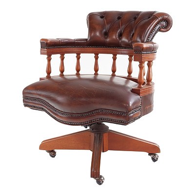Brown Leather Upholstered Captain's Chair, Late 20th Century