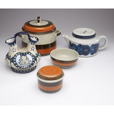 A Tureen, Bowl and Condiment Dish Rorstrand Annika Pottery, an Arabia Teapot and an Amphora Vase