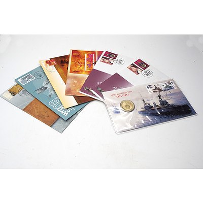 Seven First Day Cover and Coin/Medallion Sets Including 2011 Australian Navy, 1998 Bicentenary of Bass and Flinders and More