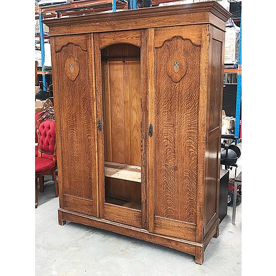 Large Antique Oak Wardrobe, Requires Restoration