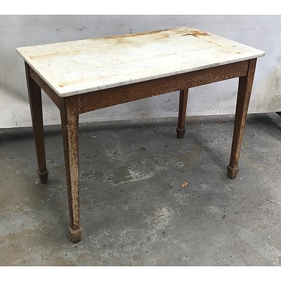 Antique Oak and Marble Top Side Table