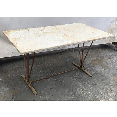 Vintage Marble Top and Wrought Iron Based Conservatory Table