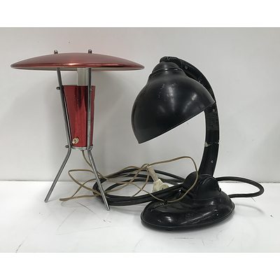Retro Red Anodized Aluminium TV Lamp and A Bakelite Desk Lamp