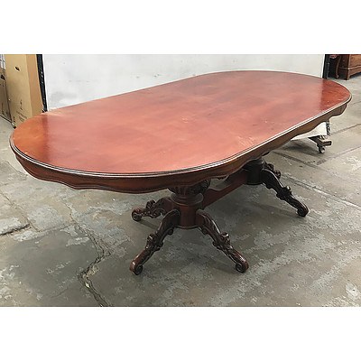 Heavily Carved Vintage Double Pedestal Dining Table with Eight Matching Chairs