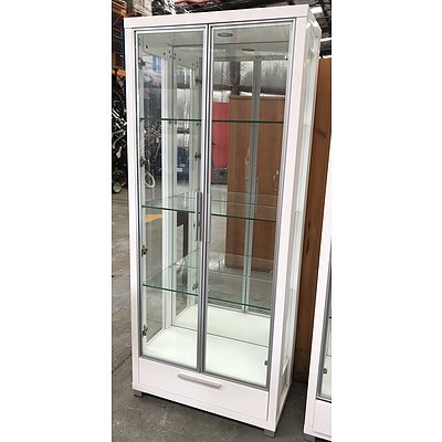 White Four-shelved Display Case with Top Lighting and Gloss Finish