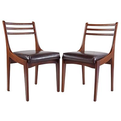 Six Retro Teak Rula Brand Dining Chairs with Vinyl Upholstery